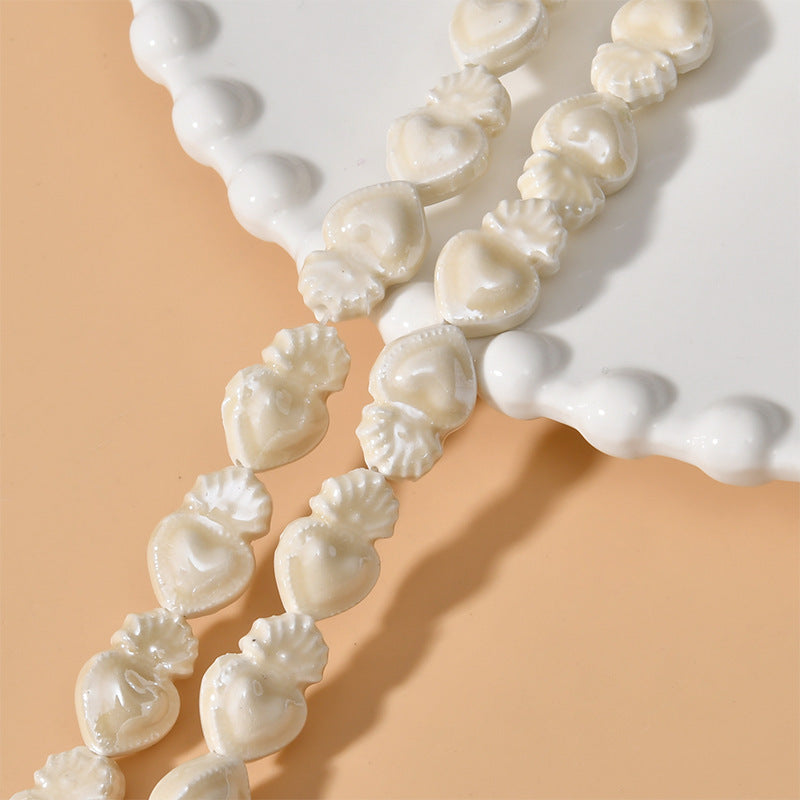 Cream Color Love Heart Small Torch Straight Hole Ceramic Beads