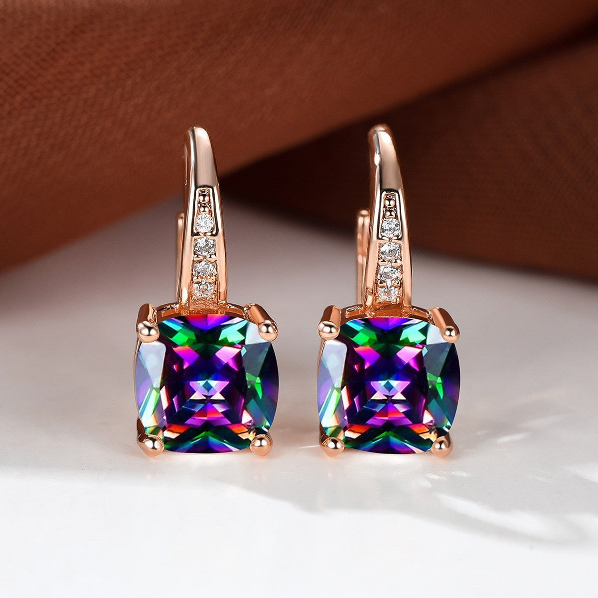 Square Zircon Inlaid Ear Hook Korean Style Fashion All-matching
