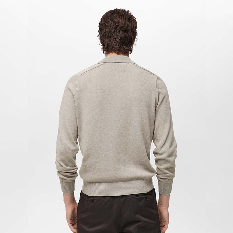 Long Sleeve Button Polo Shirt Solid Color And V-neck Business Men's Sweater