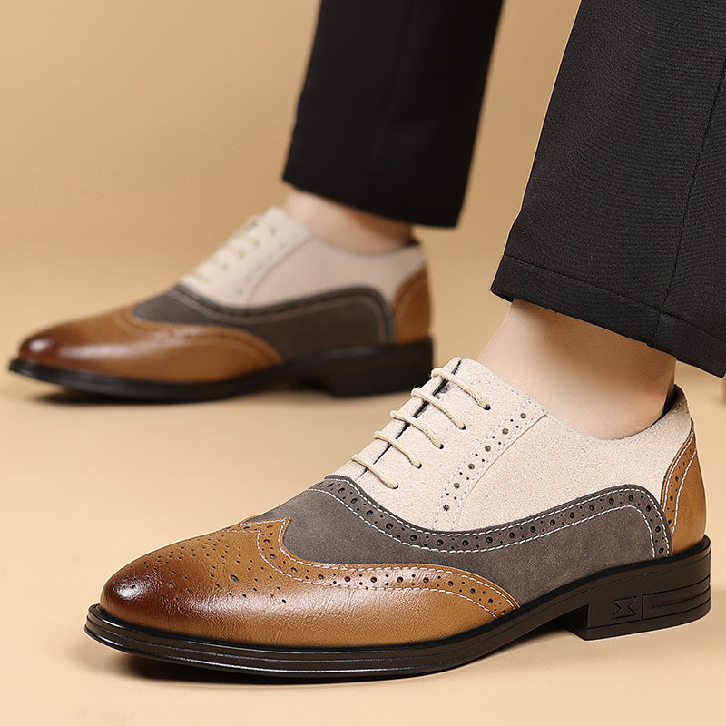 Plus Size Male Brogue Pointed Casual Leather Shoes