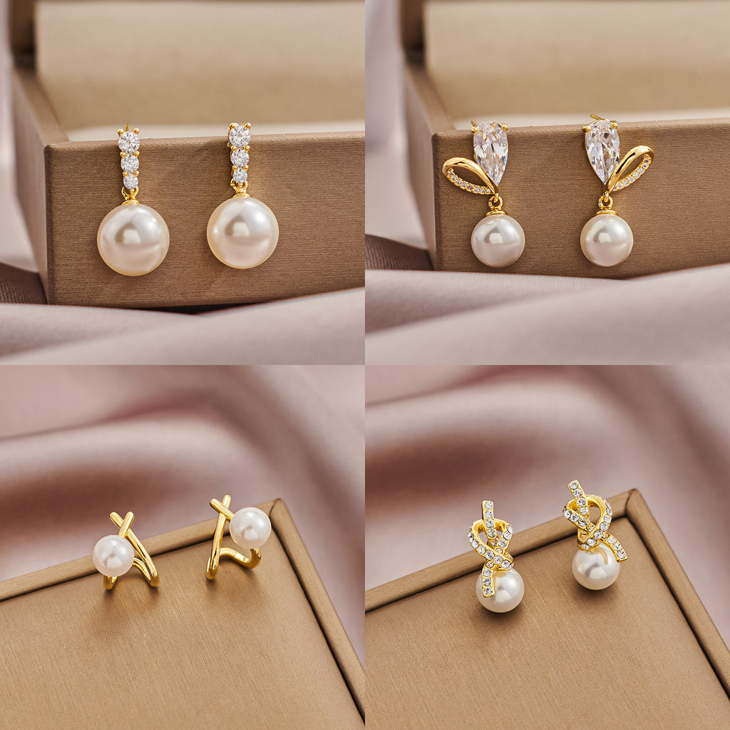 Cross Loving Heart Zircon Pearl 925 Silver Needle Geometric Ear Studs