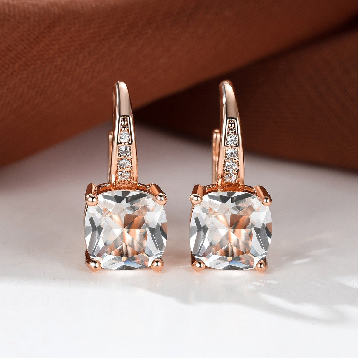 Square Zircon Inlaid Ear Hook Korean Style Fashion All-matching