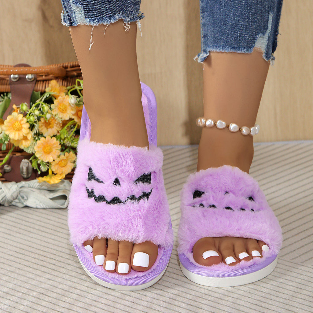 Plus Size Women's Flat Plush Halloween Home Slippers