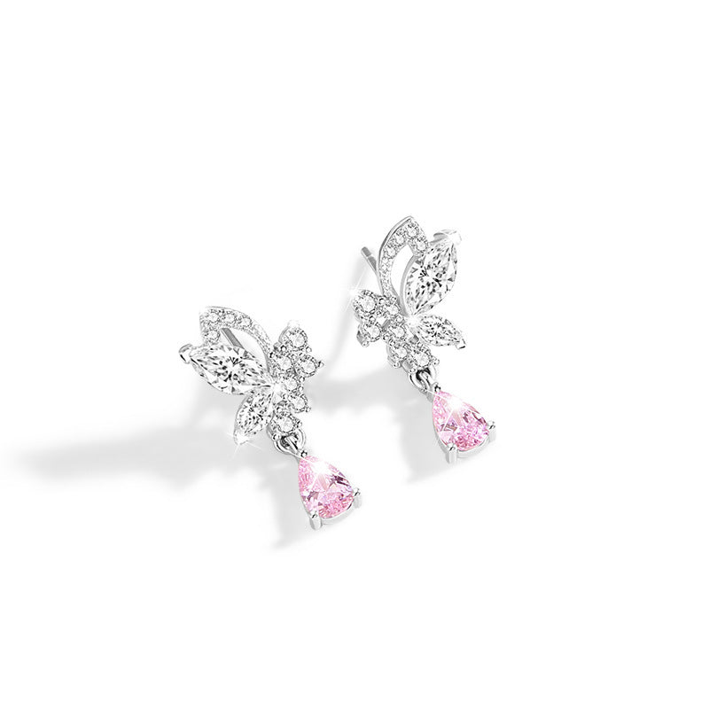 Crystal Butterfly Silver Stud Earrings For Women