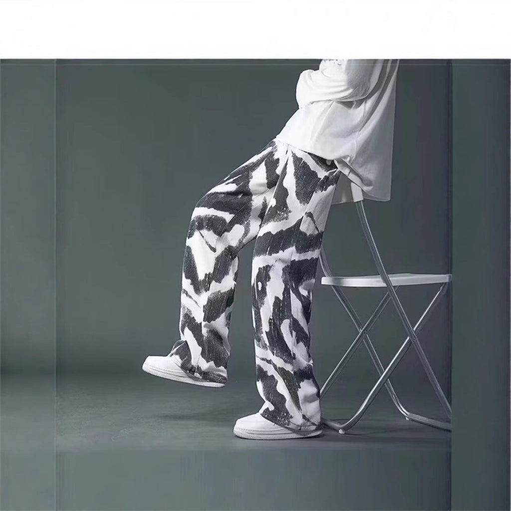 New High Street Tie-dyed Graffiti Wide-leg Pants Men