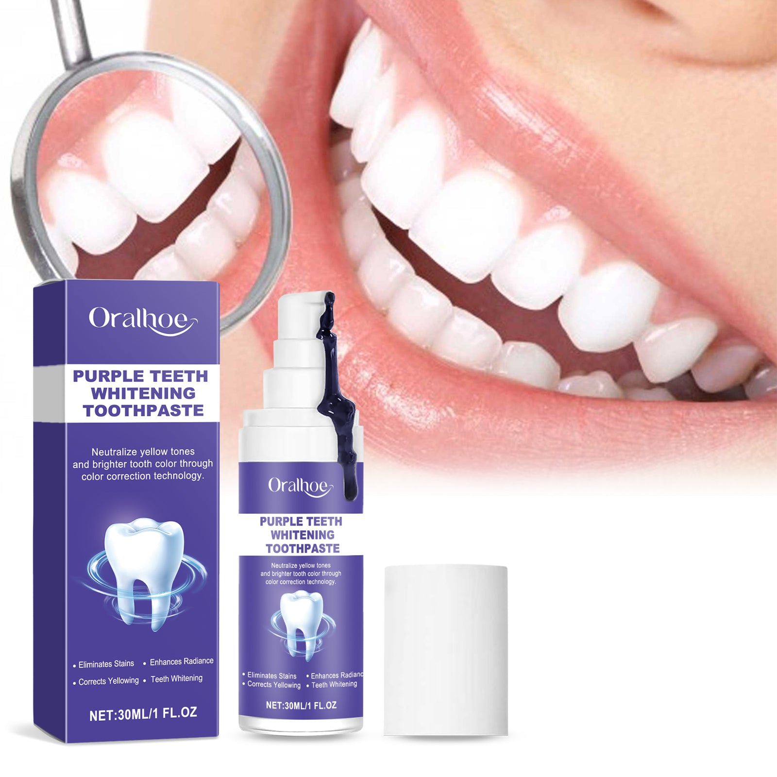 Oralhoe Purple Brightening Toothpaste Brightening Remove Stains Improve Yellow Teeth Gentle Cleaning Dental Hygiene Care Toothpaste
