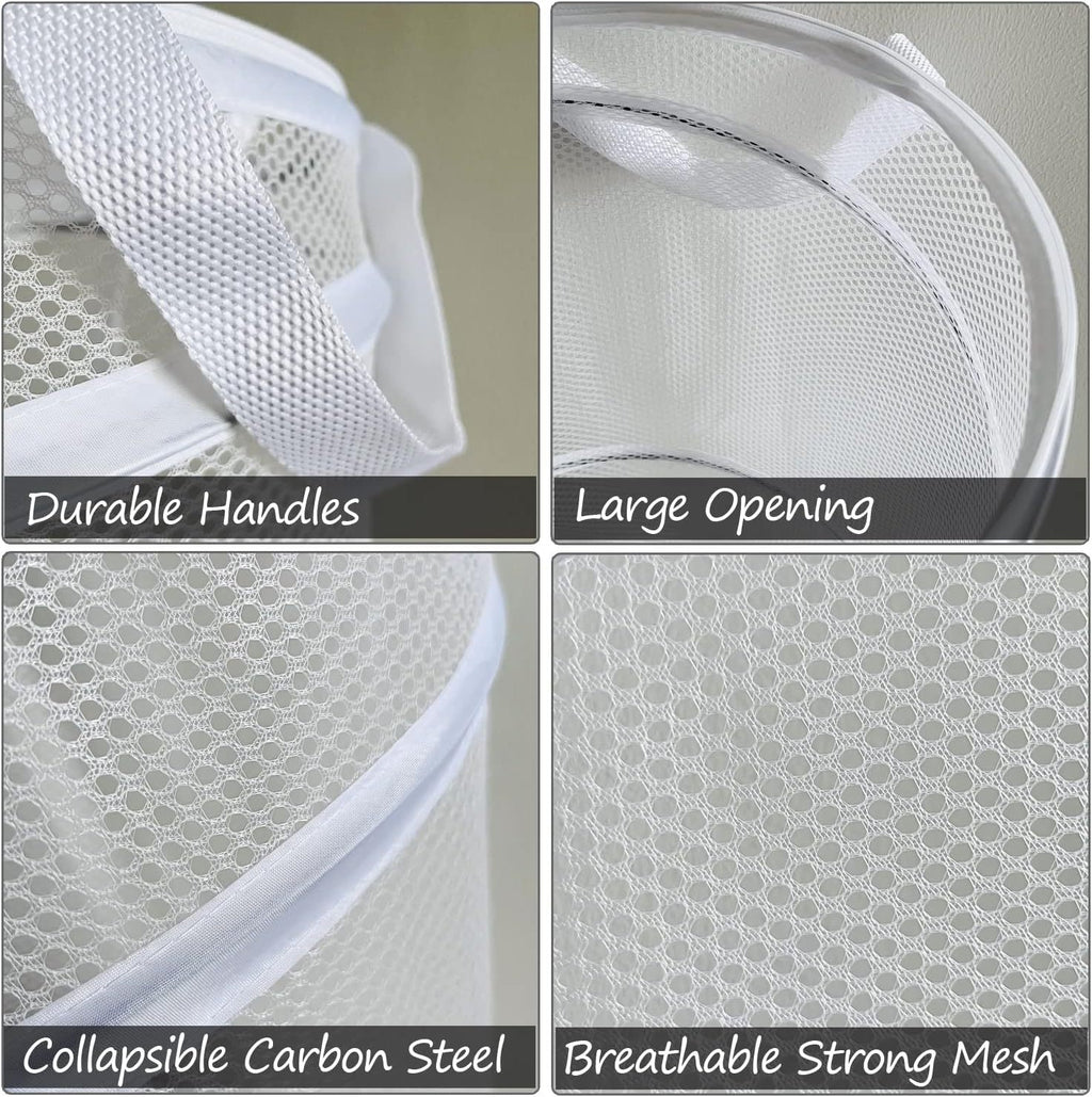 Large Collapsible Laundry Basket Foldable Mesh  Up Hamper With Handles For Laundry Room, Bath, Kids Room, College Dorm, Travel, Storage Organizer White
