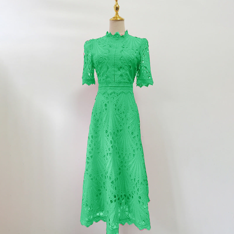 Retro Cinched Slimming Short Sleeves High Sense Dress