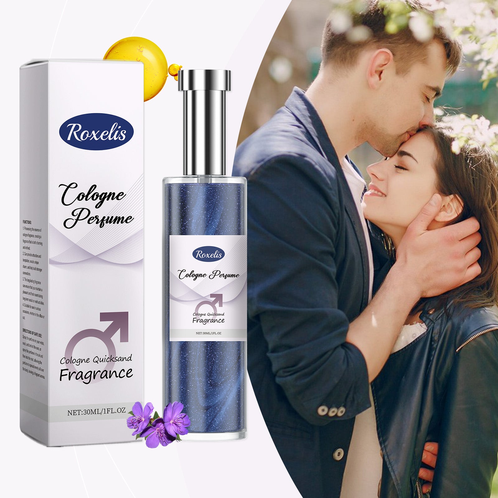 Roxelis Men's Charm Cologne Exudes Charm Natural Fresh Lasting Fragrance Portable Atmosphere Perfume