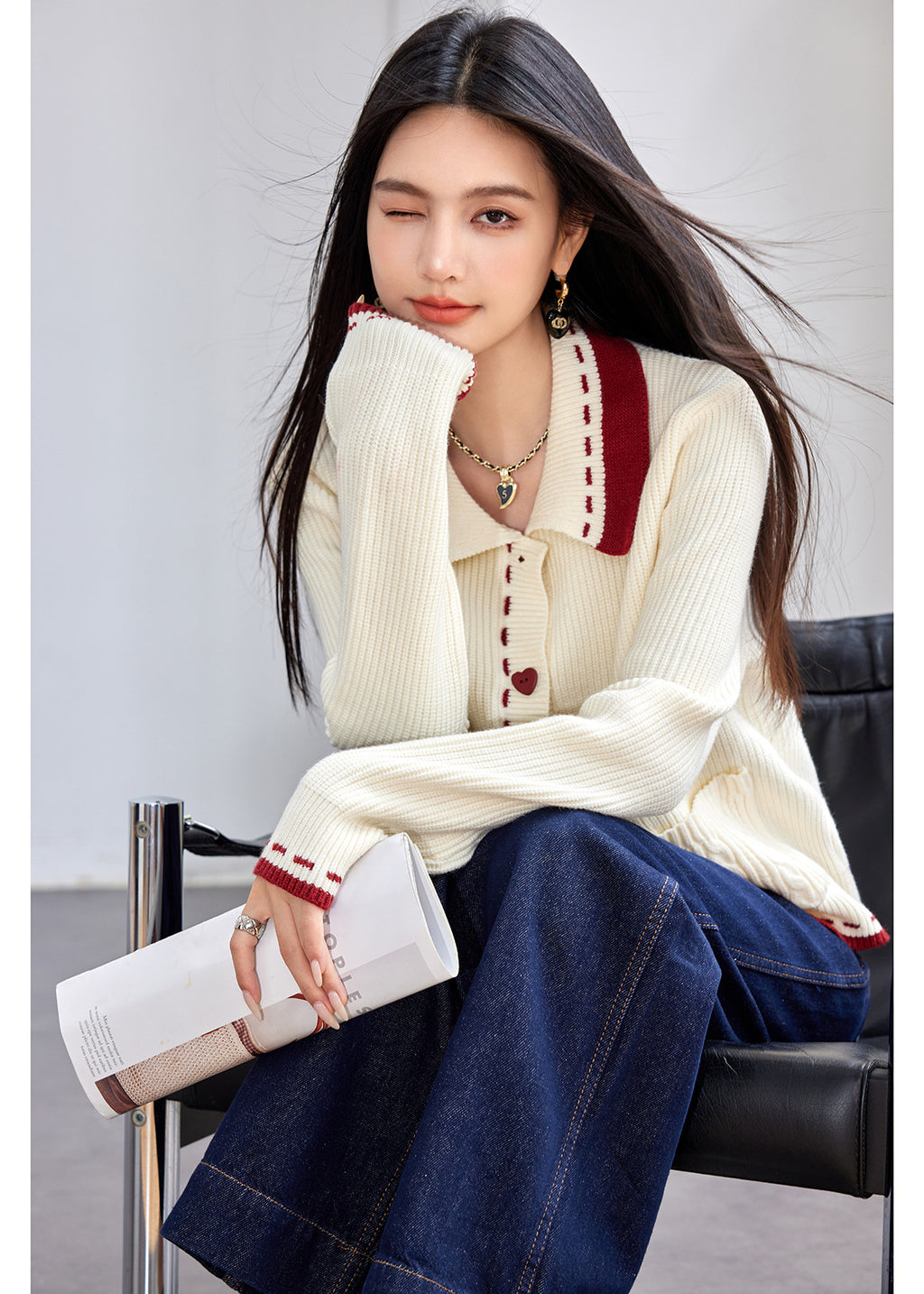 Casual Knit Cardigan with Turn-down Collar for WomenOversized Sweater TopAutumn/Winter Fashion Outerwear