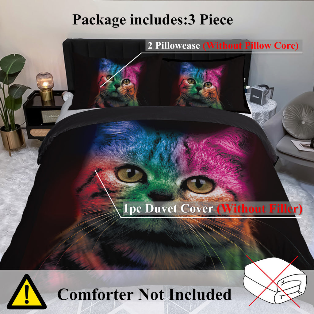 Cat Bedding For Kids Girls Boys Cute Colorful Cat Pattern Quilt Cover Bedspread 3 Piece Bold Color Black Animal Duvet Cover Set For Single Bed