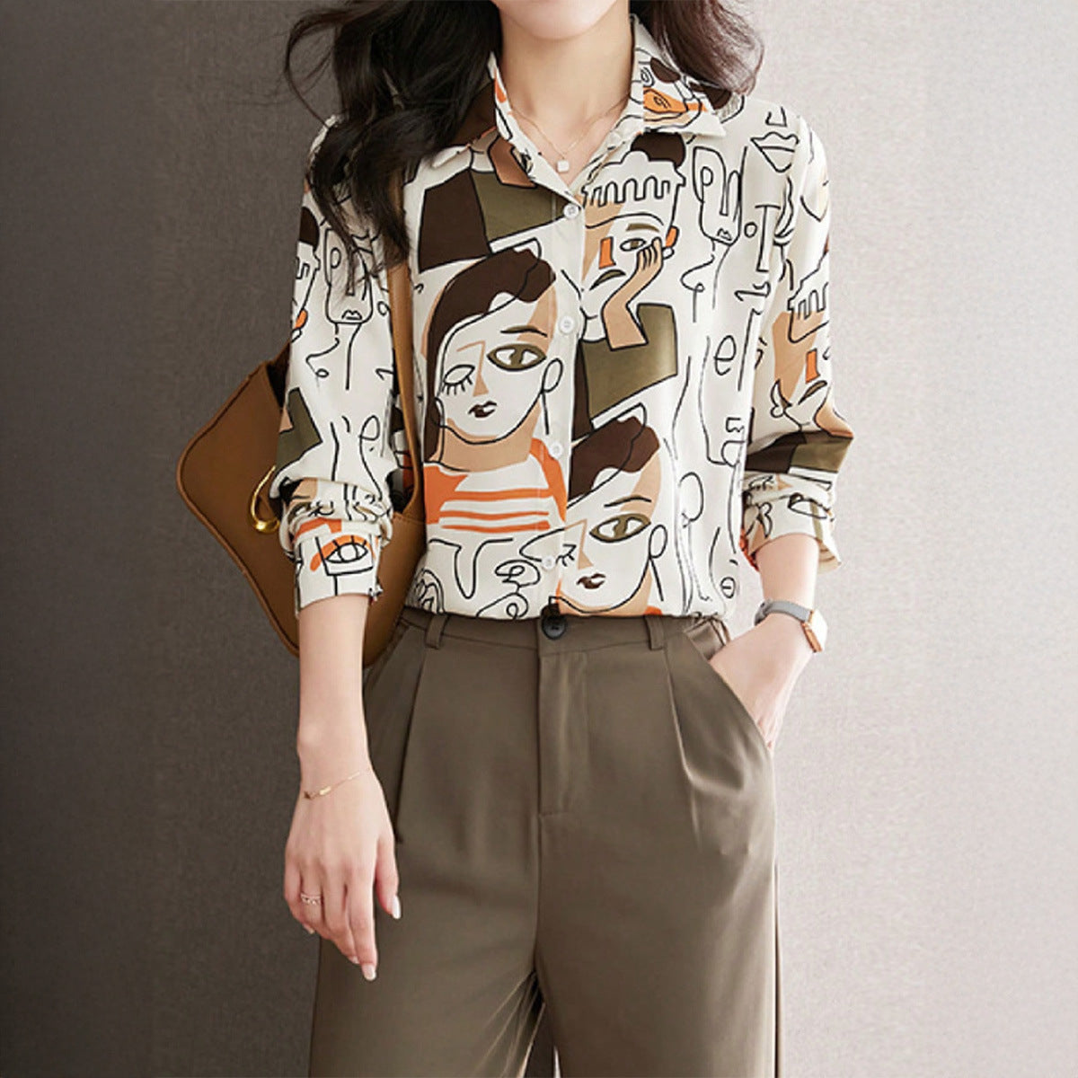 Casual Vacation Leopard Print Button Long Sleeve Shirt Women's Clothing