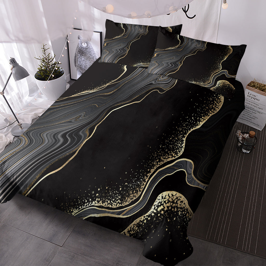Black Gold Grey Marble Bedding Watercolor Marble Duvet Cover Set Abstract Chic Printed Design Quilt Cover Single 1 Duvet Cover 2 Pillowcases