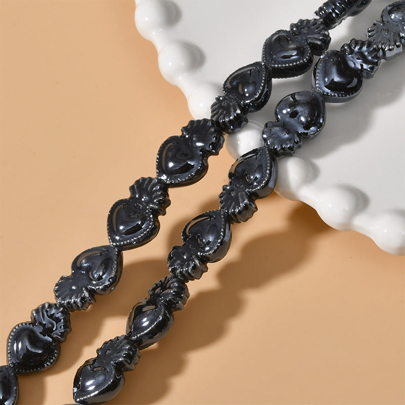 Cream Color Love Heart Small Torch Straight Hole Ceramic Beads