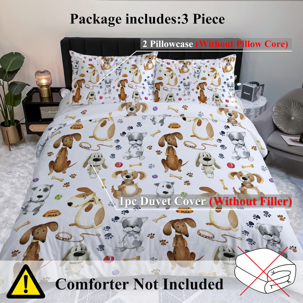 Kids' Duvet Cover Sets Animals Pastel Duvet Covers Cartoon Dogs Paws Pattern Bed Sets 3 Pieces 1 Duvet Cover And 2 Pillow Cases Cute Puppy Dogs Bedding For Kids