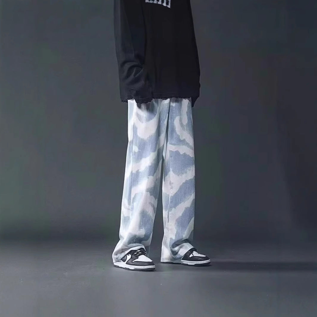 New High Street Tie-dyed Graffiti Wide-leg Pants Men
