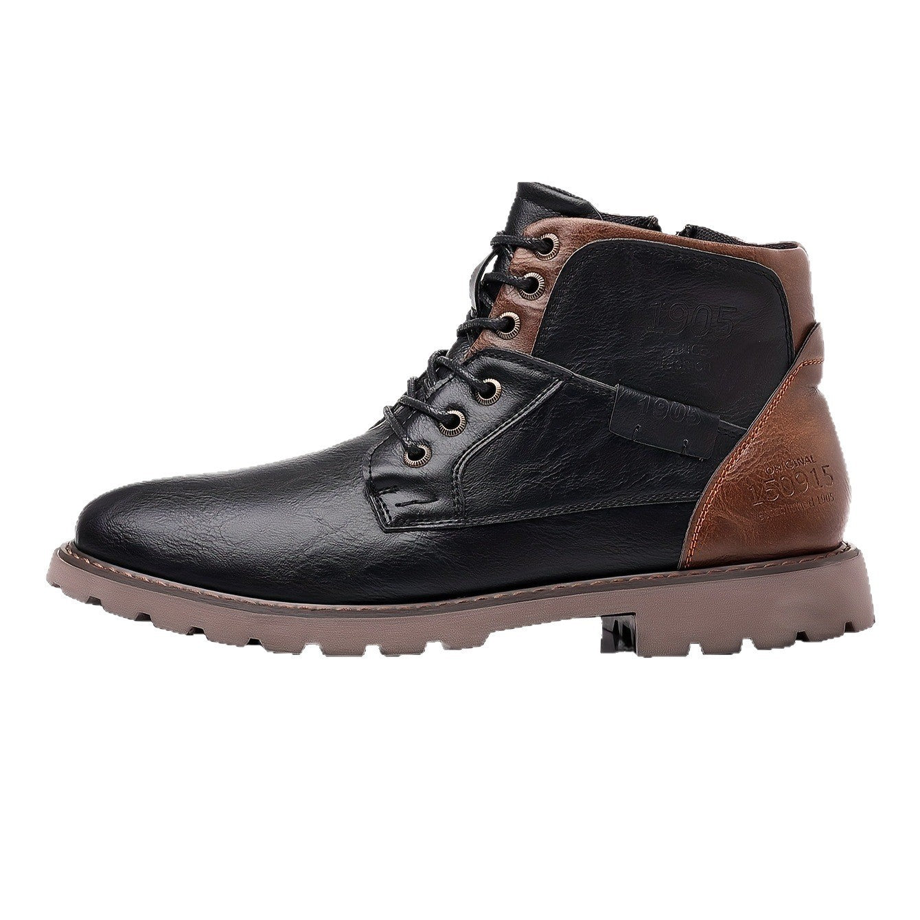 Men's Color Matching Casual Side Zipper Middle Tube Leather Boots