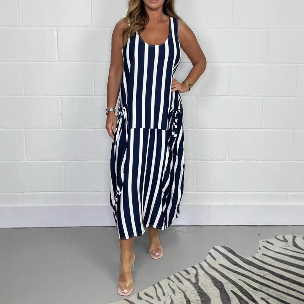 Women's Fashion Striped Sleeveless Long Dress