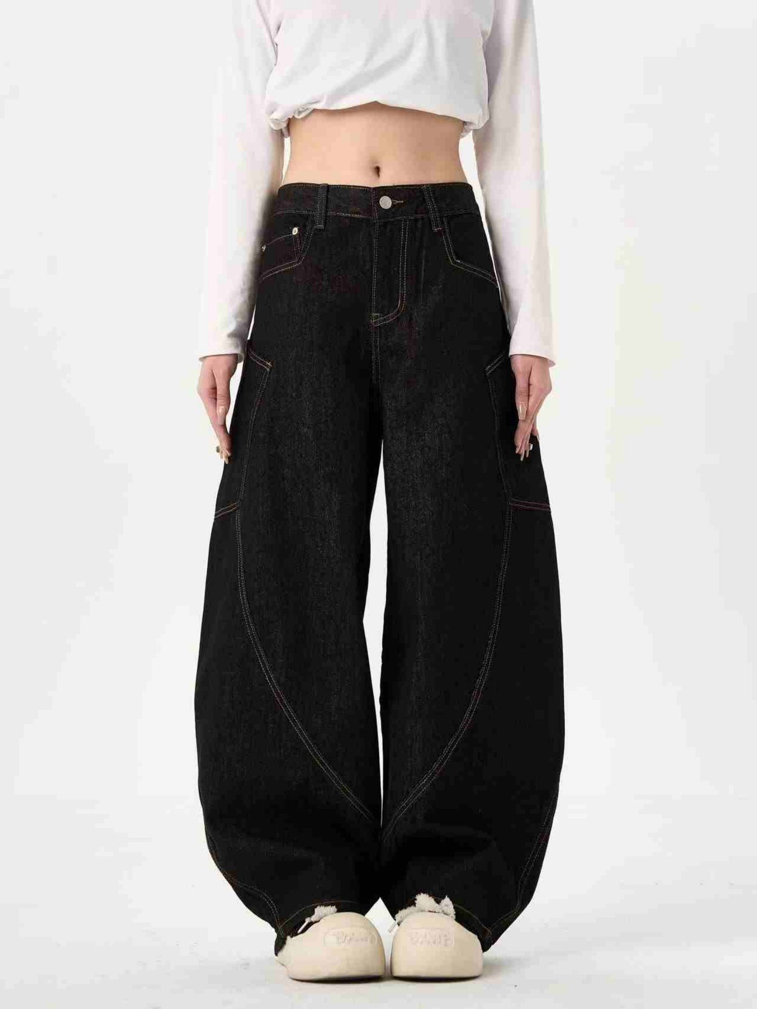 Black Jeans With Wide Legs For Men And Women