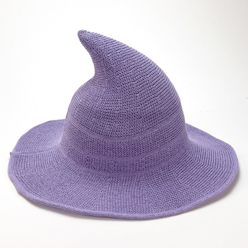 Halloween Witch Hat Knitted Pointed Top Wide Brim Party Costume Hat