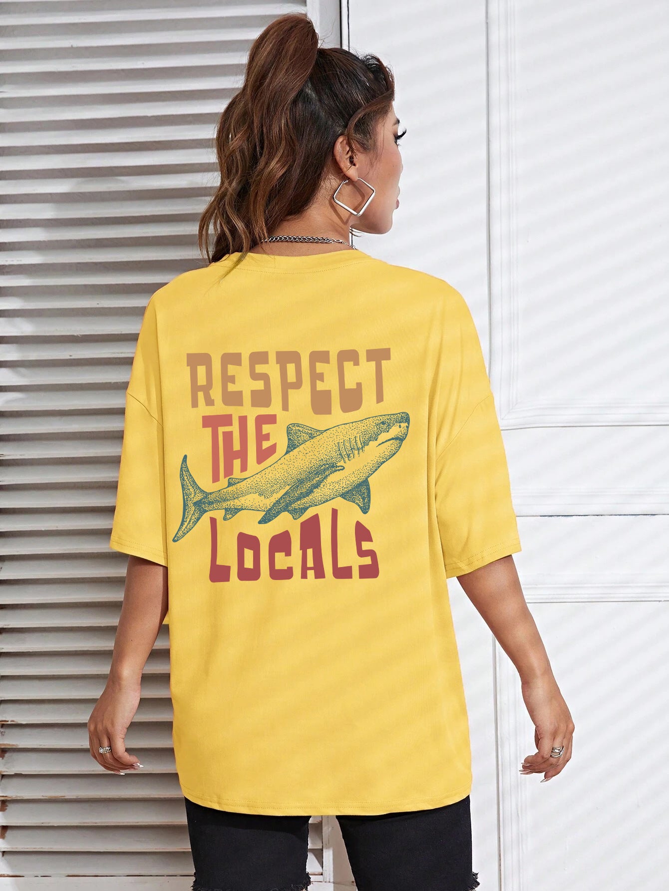 Respect The Locals Shark Tshirts Women Street Hip Hop Clothe