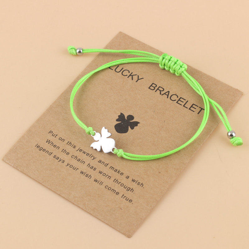 Couple Woven Adjustable Wax Line Stainless Steel Angel Bracelet
