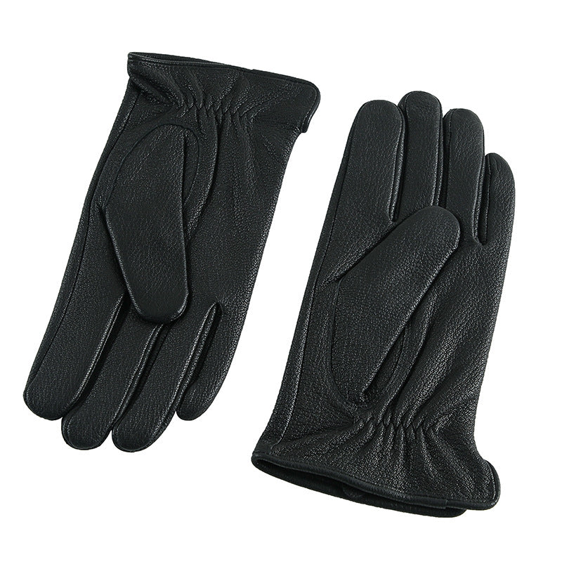 Men's imitation deer skin, wool lined business gloves, outdoor velvet, autumn and winter warm goat skin leather gloves