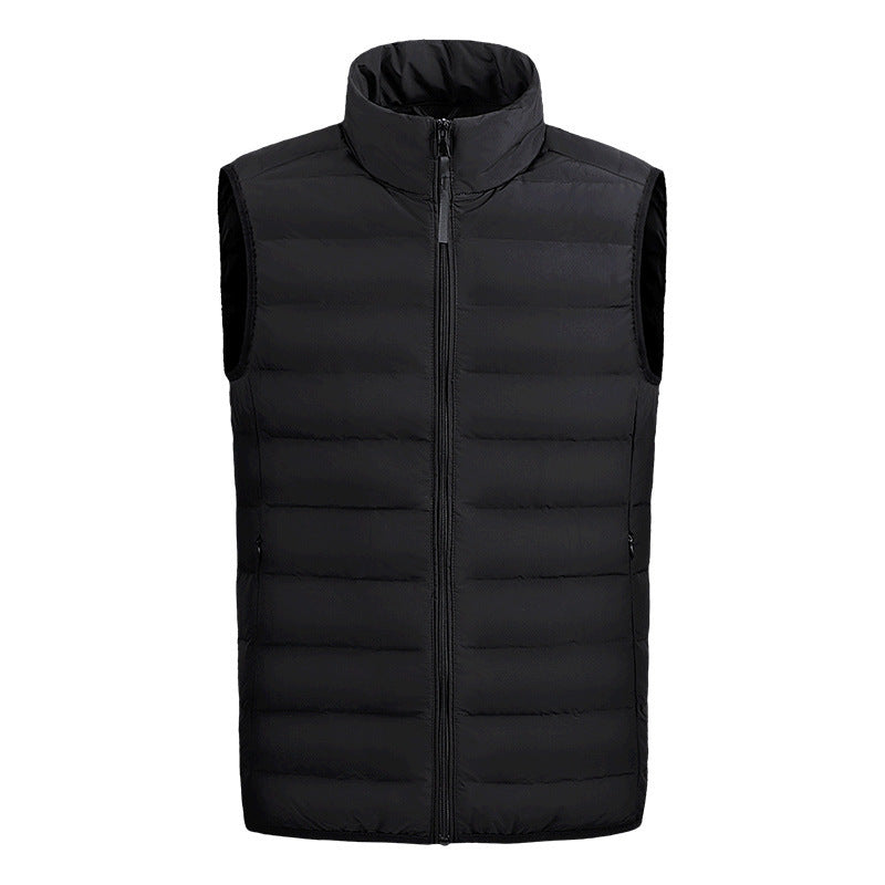 Men's Short Down Jacket Lightweight Stand Collar Vest Warm 90 White Duck Down Solid Color Second Section Seamless Vest Waistcoat