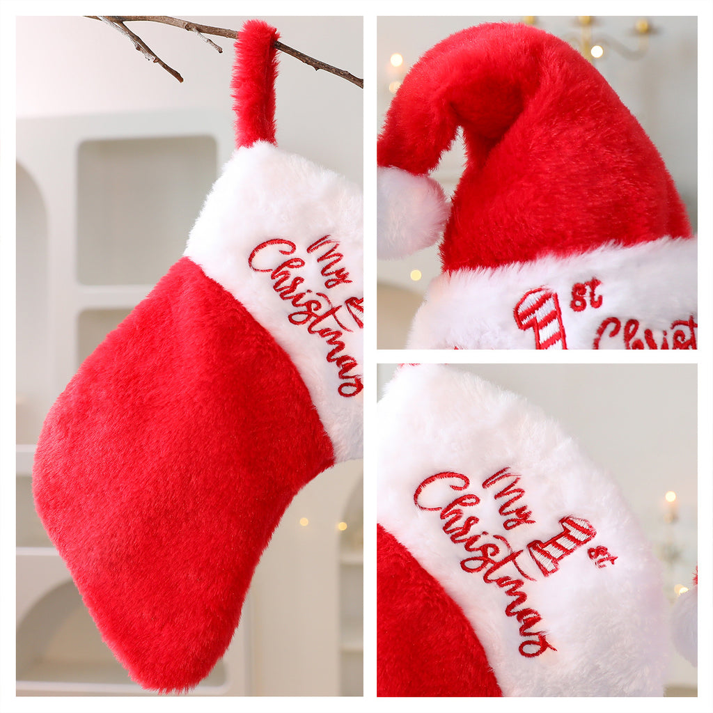 Fuzzy Christmas Hat Decoration DIY Christmas Stocking Gift Bag Christmas Tree Ornament Hanging Decor