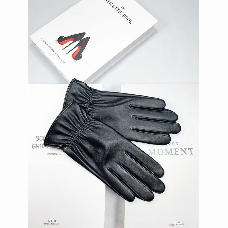 Sheepskin Leather Gloves Men Winter Lined Thickened Warm Riding Motorcycle Driving Touch Screen Mitten Gloves