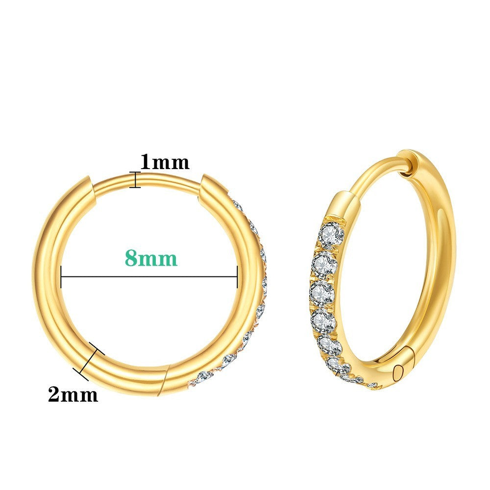 Diamond-studded Earring Titanium Steel Gold Simplicity