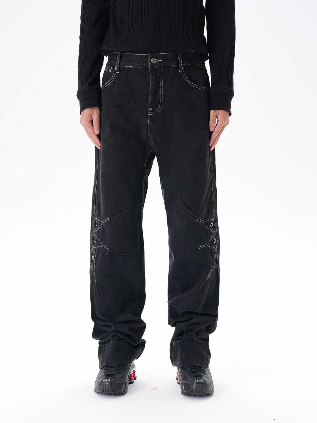 Contrast Color Loose Machete Jeans Men