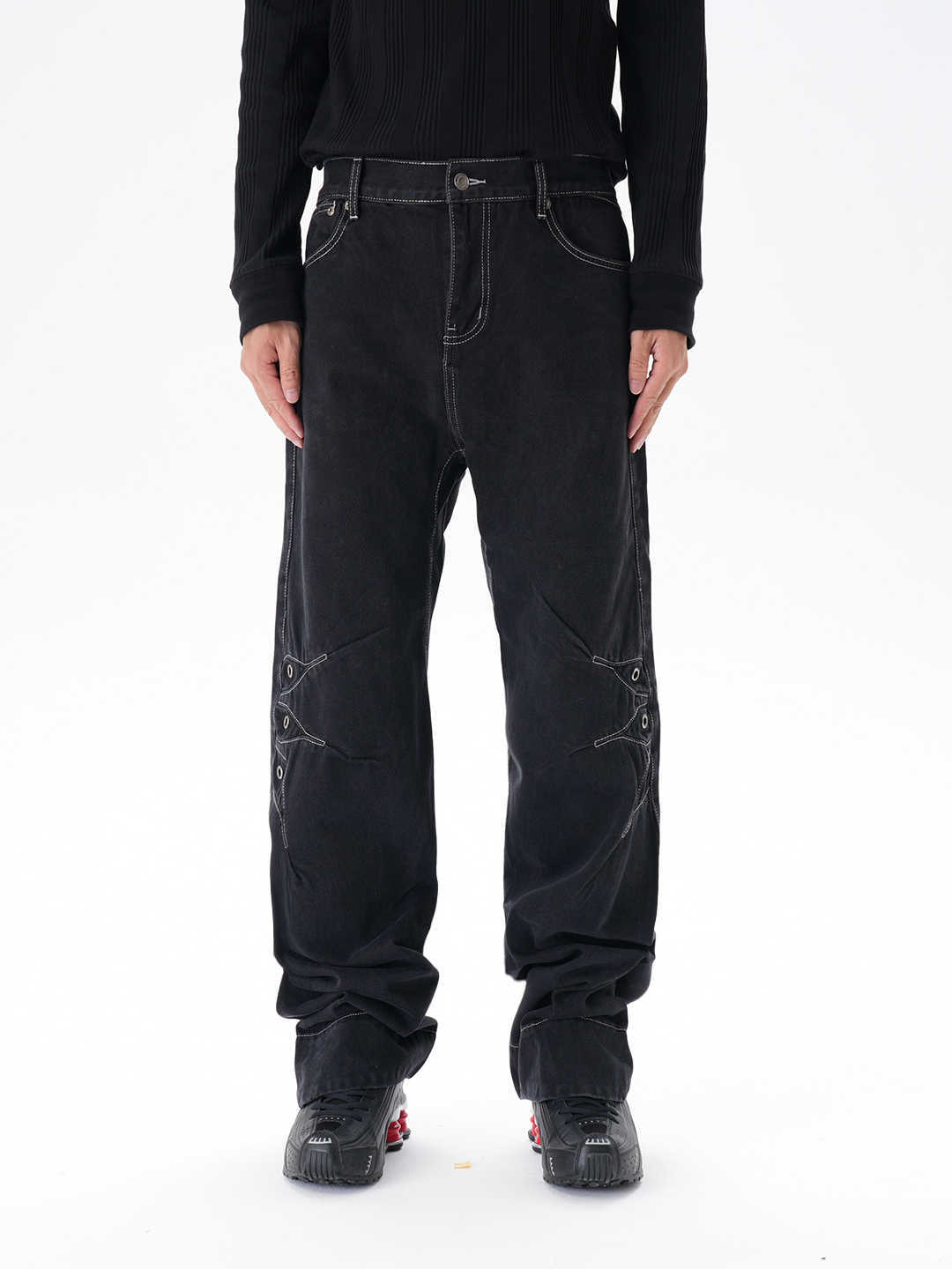 Contrast Color Loose Machete Jeans Men