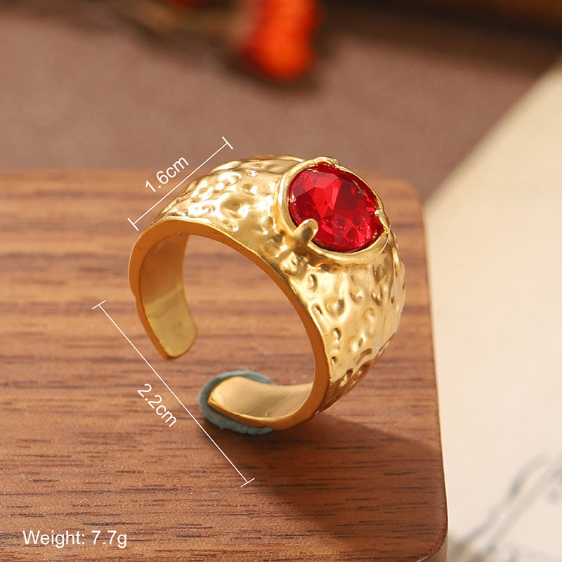 Natural Stone Geometric Ring High-grade Versatile Retro Non-fading