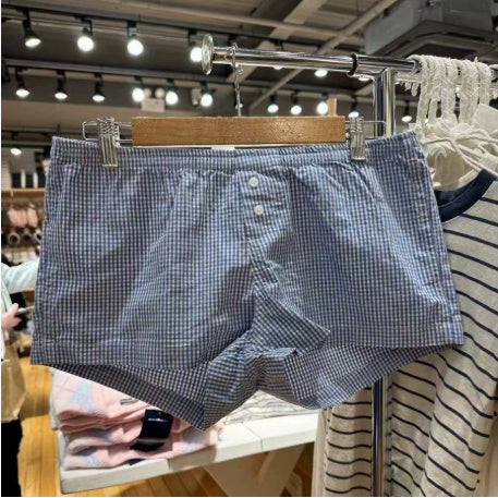 Elastic Waist Red Plaid Fastener Decoration Shorts For Women