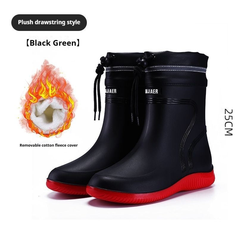 Cotton-padded Warm-keeping Fixed Velvet Rain Boots For Men And Women