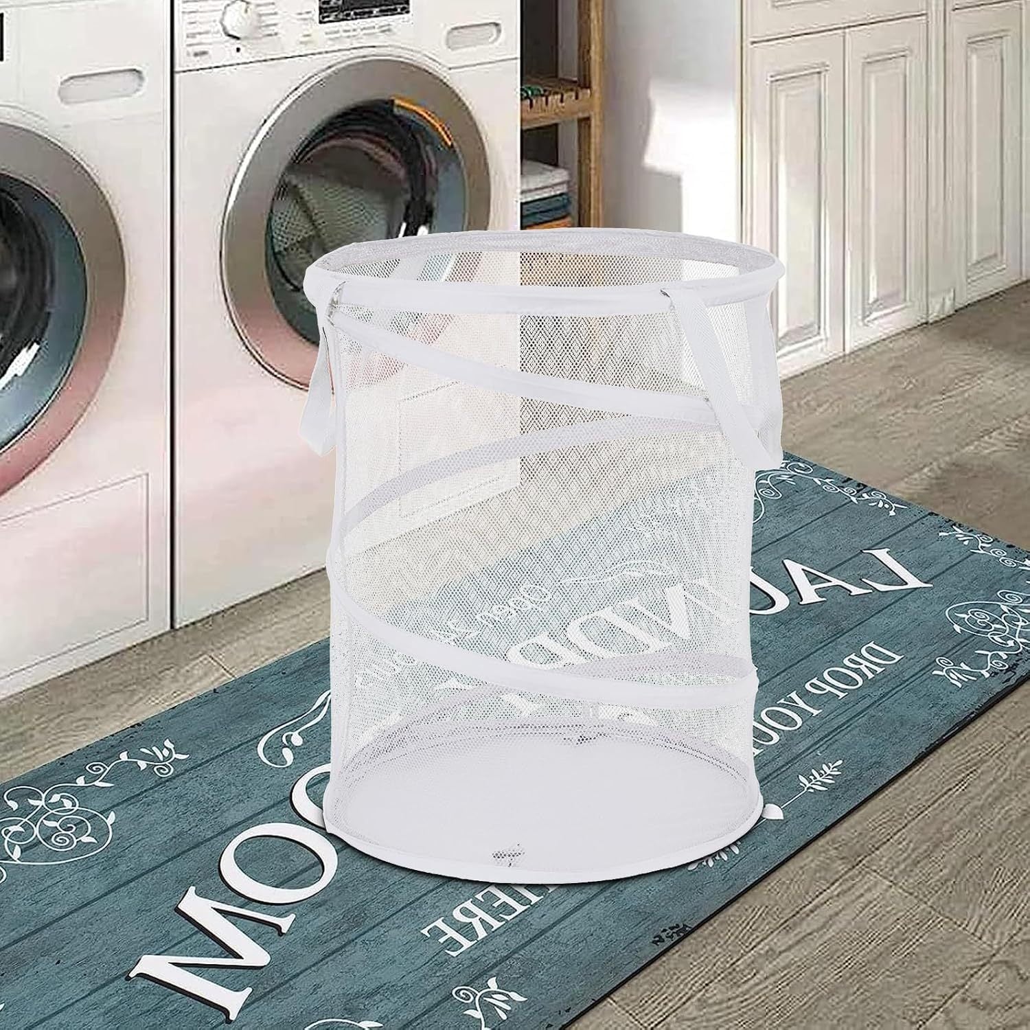 Large Collapsible Laundry Basket Foldable Mesh  Up Hamper With Handles For Laundry Room, Bath, Kids Room, College Dorm, Travel, Storage Organizer White