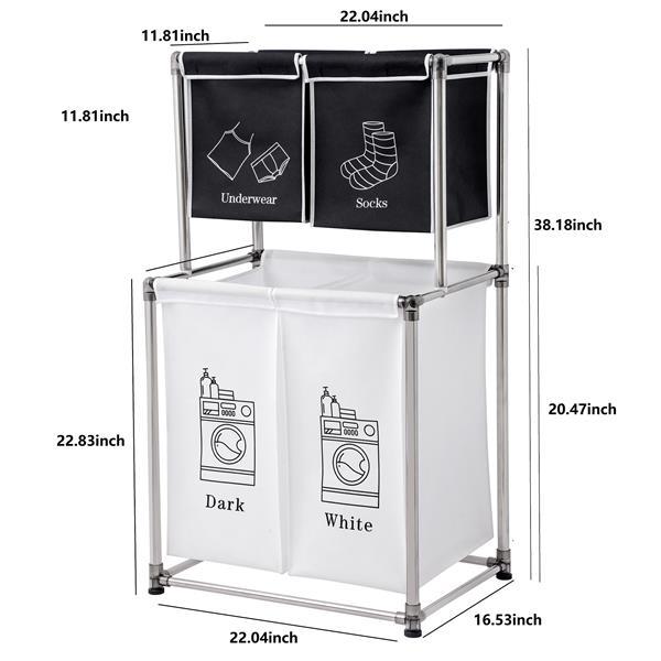 Laundry Basket 2 Tiers Laundry Sorter With 4 Removable Bags For Sorting Clothes, Laundry, Light, Dark Laundry