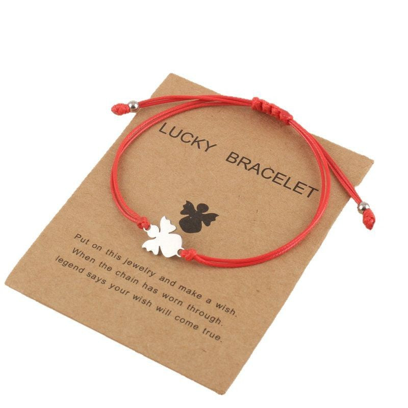 Couple Woven Adjustable Wax Line Stainless Steel Angel Bracelet