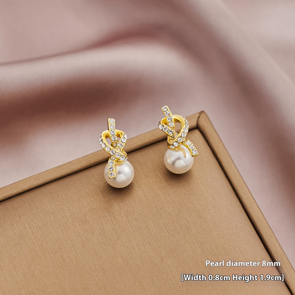 Cross Loving Heart Zircon Pearl 925 Silver Needle Geometric Ear Studs