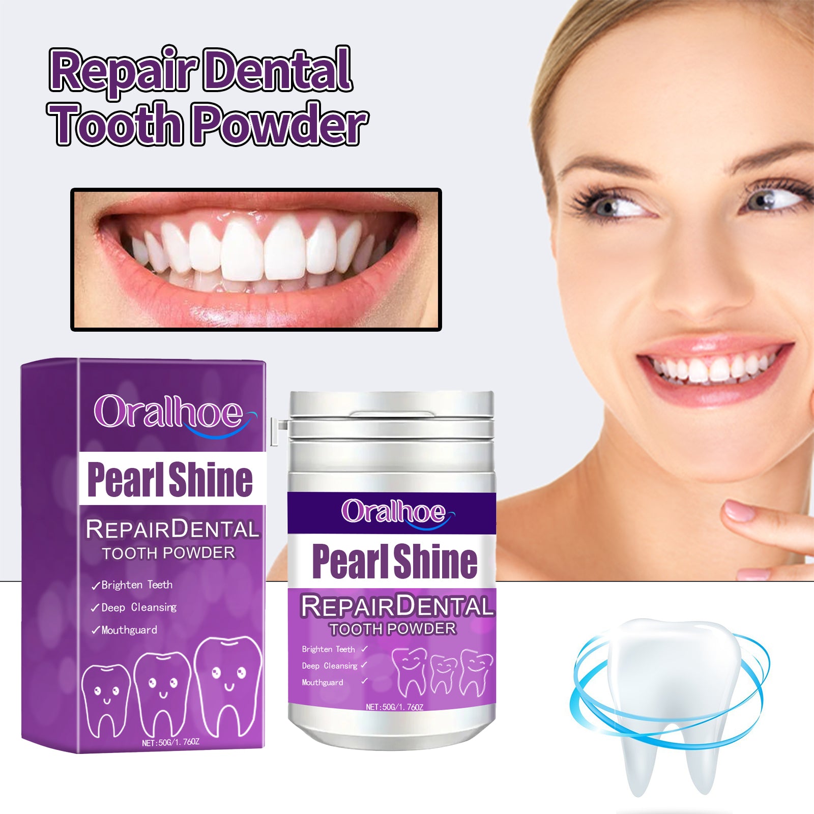 Oralhoe Repair Dental Tooth Powder, Whitening Tooth Powder Remove Yellow Mint Fresh Remove Residue To Clean Tooth Stains