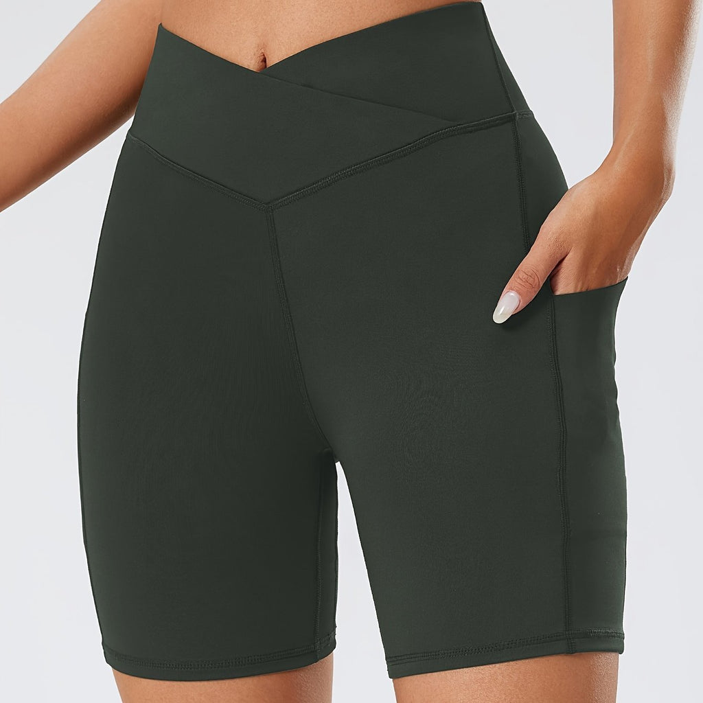 Waist Yoga Shorts With Pocket Cross Waist Yoga Workout