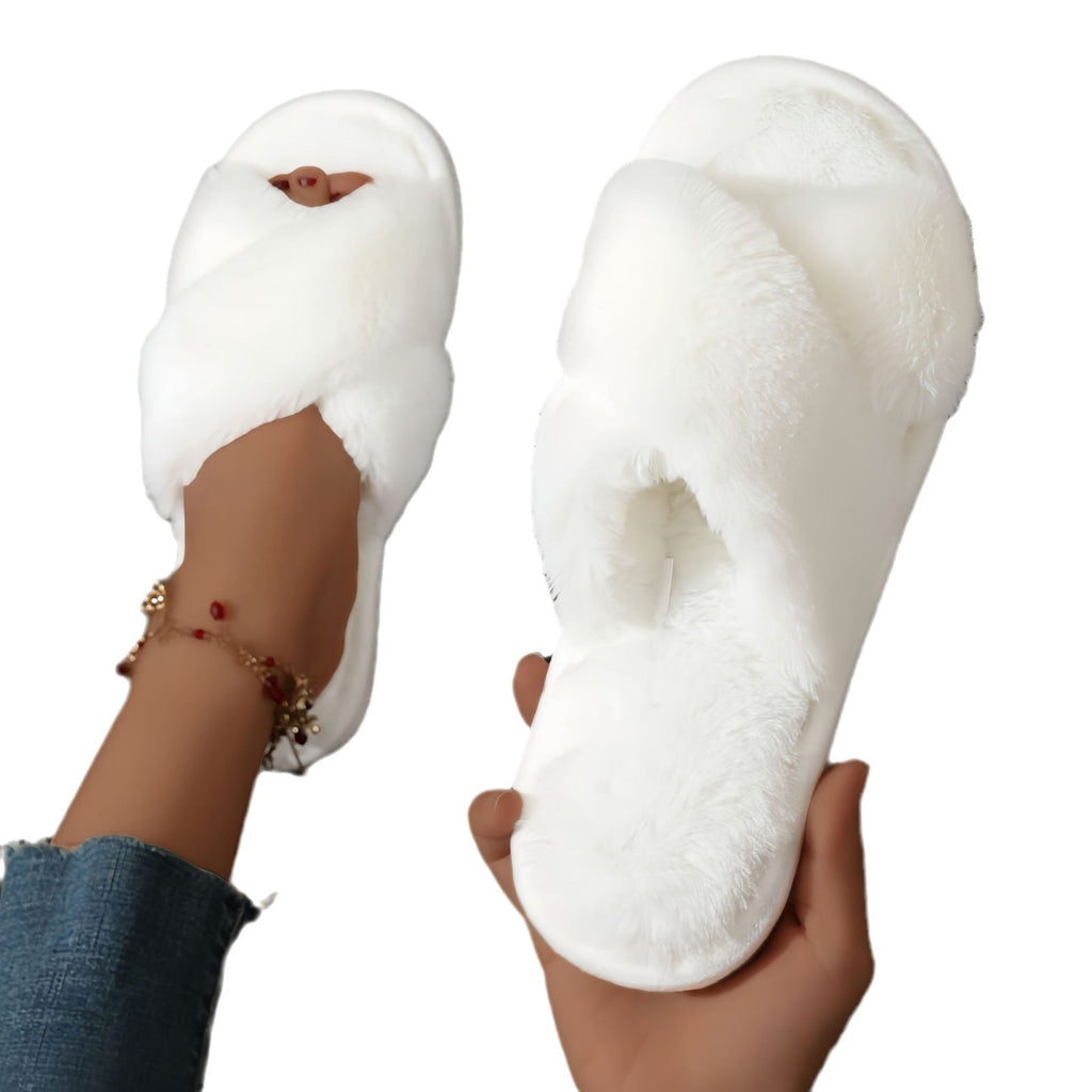 Cross Plush Cotton Slippers Female