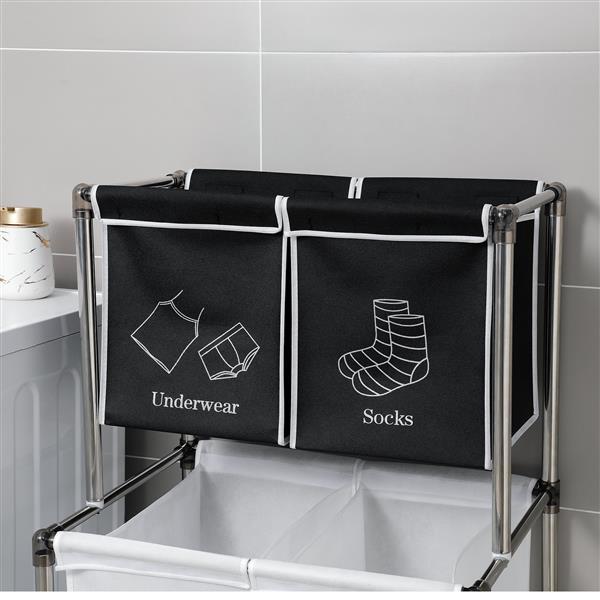 Laundry Basket 2 Tiers Laundry Sorter With 4 Removable Bags For Sorting Clothes, Laundry, Light, Dark Laundry