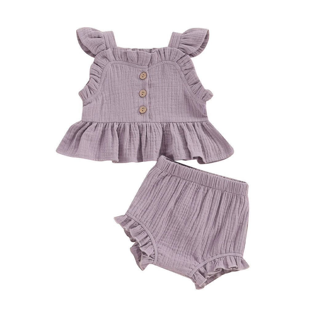 Girls Summer Suspender Shorts Suit