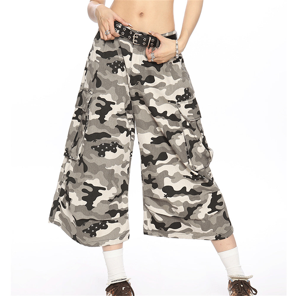 Multi-pocket Polka Dot Camouflage Cargo Pants Women