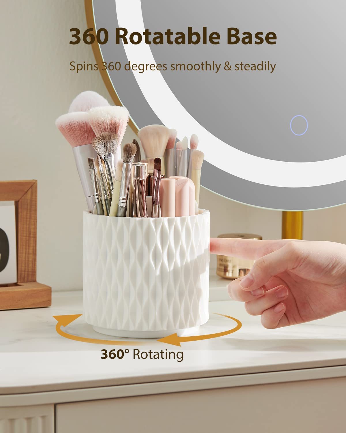Makeup Brush Holder Dustproof & Waterproof 360 Rotating Cosmetics Make Up Brush Organizer Storage With Lid For Vanity