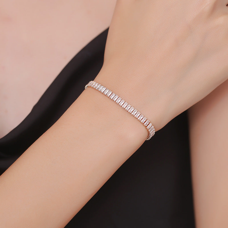 European And American Simple Rectangular Affordable Luxury Style Full Diamond Fashion All-match Bracelet