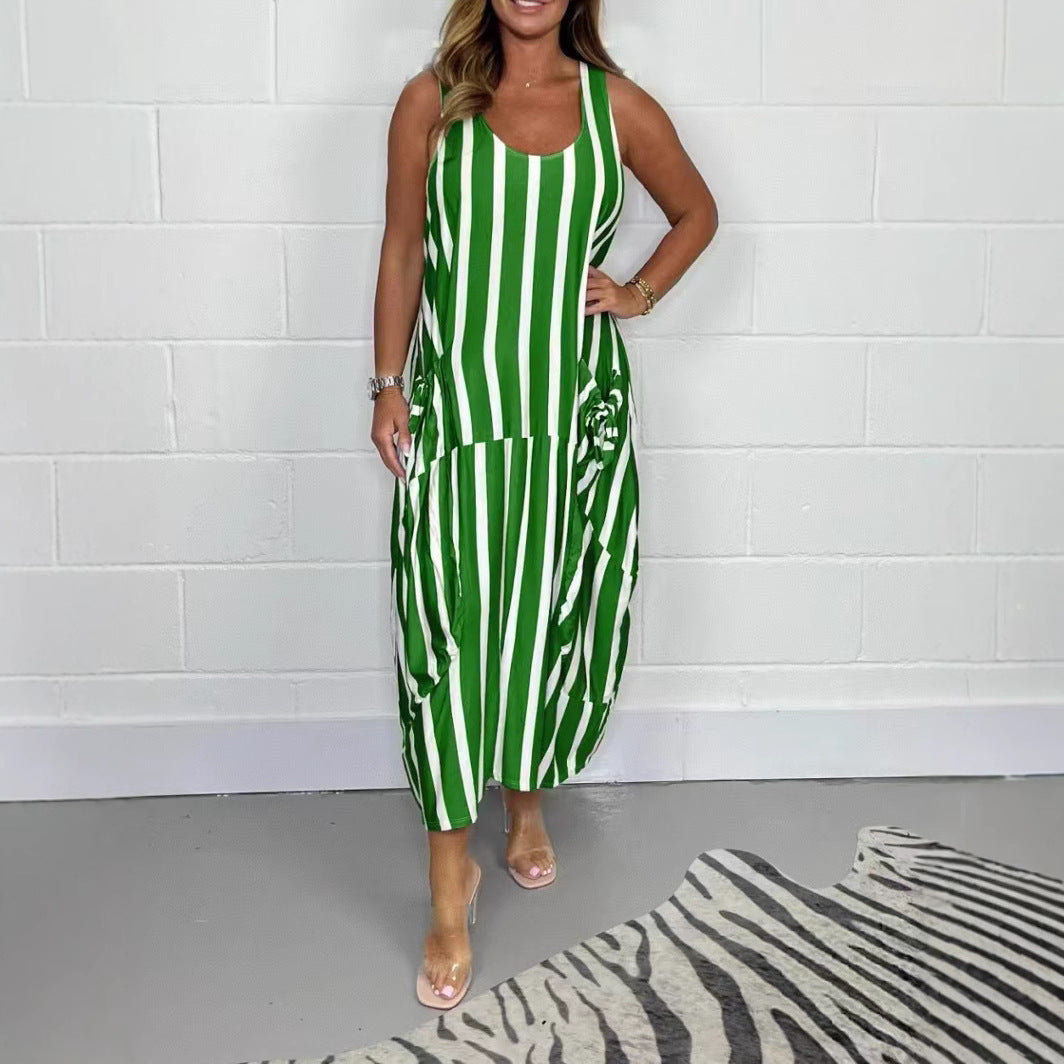 Women's Fashion Striped Sleeveless Long Dress