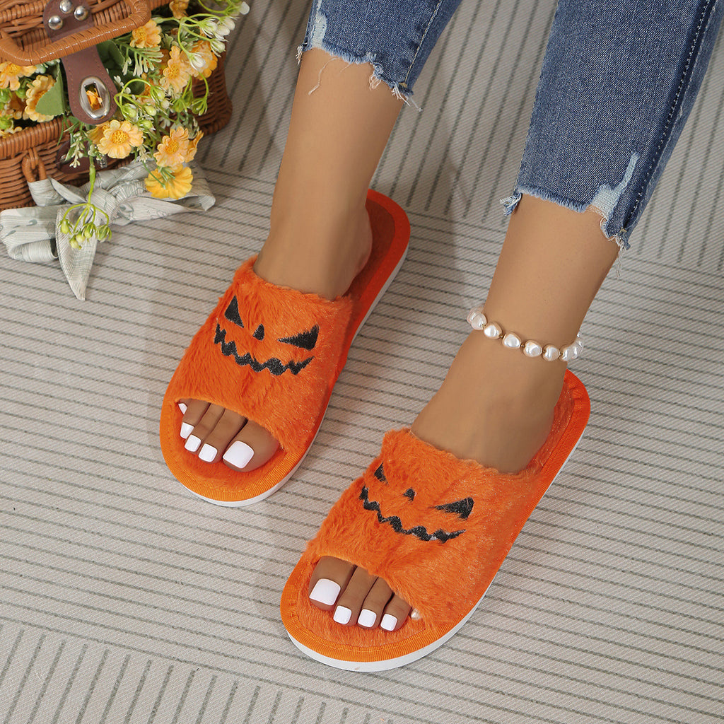 Plus Size Women's Flat Plush Halloween Home Slippers